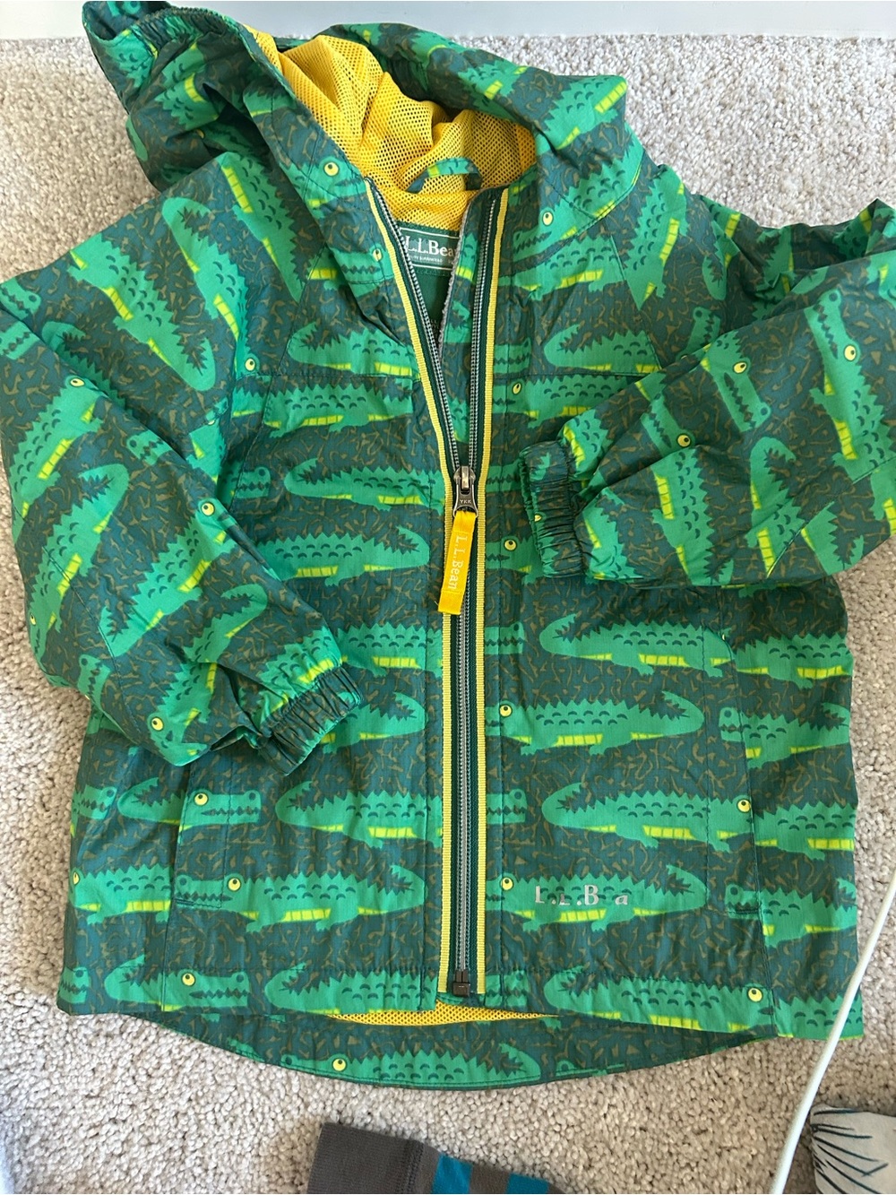 L.L. Bean Green Alligator Print Jacket with Yellow Trim